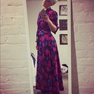 Fuchsia Floral Banana Republic Floor Length Dress